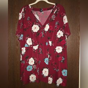 Floral V-Neck Women Top - Red and White